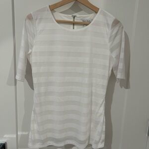 White House Black Market Cream Fitted Short Sleeve Tee